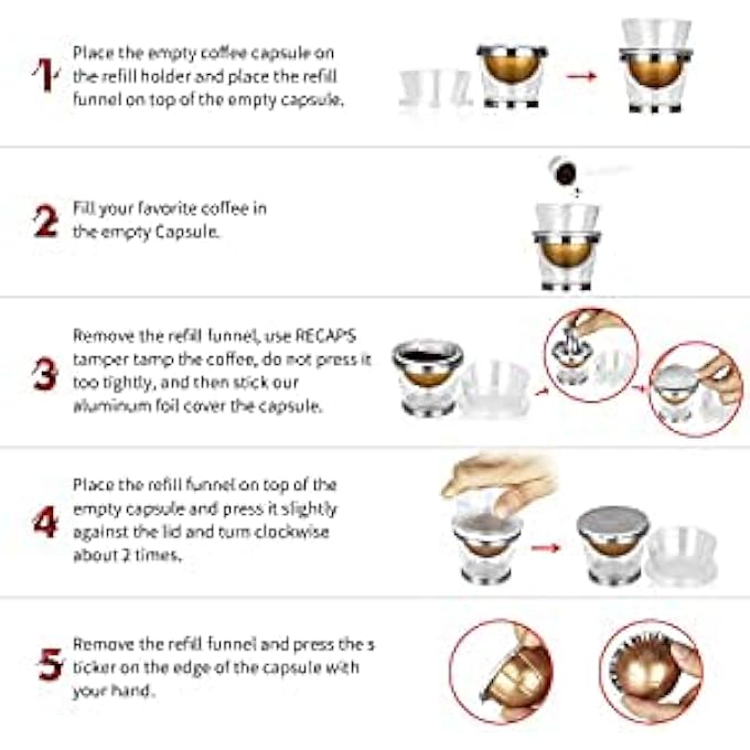 ريكابس مجموعة حامل أداة التعبئة المتوافقة مع كبسولات قهوة فيرتو لاين، قابلة لإعادة التعبئة، فلتر قهوة فيرتو قابل لإعادة الاستخدام، 1 أداة تعبئة وحامل و30 غطاء - Image 2