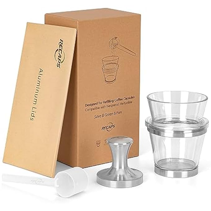 ريكابس مجموعة حامل أداة التعبئة المتوافقة مع كبسولات قهوة فيرتو لاين، قابلة لإعادة التعبئة، فلتر قهوة فيرتو قابل لإعادة الاستخدام، 1 أداة تعبئة وحامل و30 غطاء - Image 1