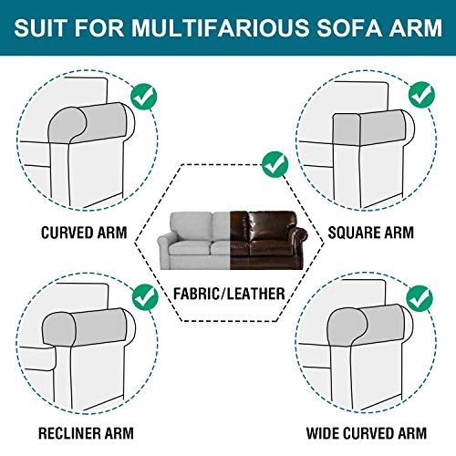 Turquoize Stretch Armrest Covers for Chairs and Sofas Couch Arm Covers for Sofa Spandex Jacquard Armrest Cover Anti-Slip Furniture Protector Washable Armchair Slipcovers for Recliner Set of 2, Gray - Image 5