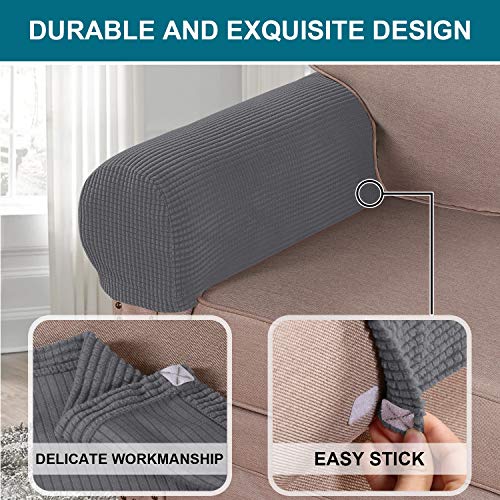 Turquoize Stretch Armrest Covers for Chairs and Sofas Couch Arm Covers for Sofa Spandex Jacquard Armrest Cover Anti-Slip Furniture Protector Washable Armchair Slipcovers for Recliner Set of 2, Gray - Image 4