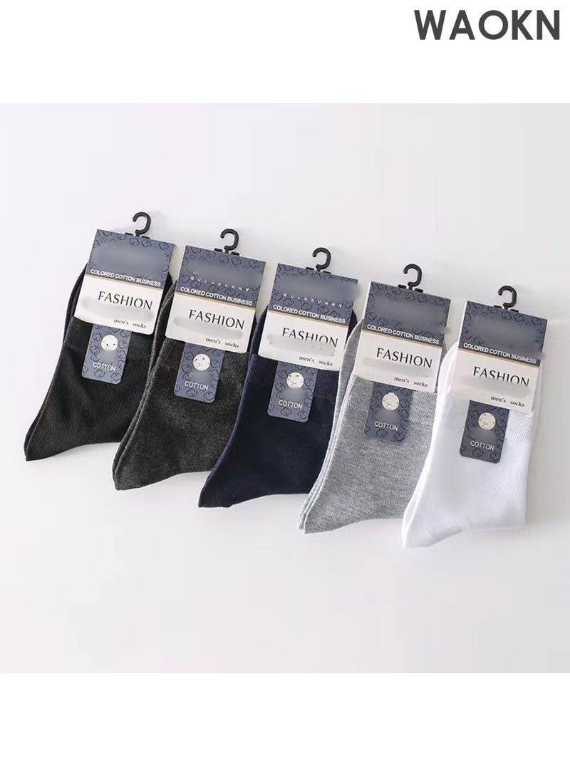 WAOKN Pure cotton solid color socks, quick drying and sweat absorbing socks that do not stuffy the feet, antibacterial and deodorizing mid tube socks, boneless sock head design that does not hurt the feet, anti slip and foot sticking, suitable for business, leisure, sports and other occasions. - Image 1