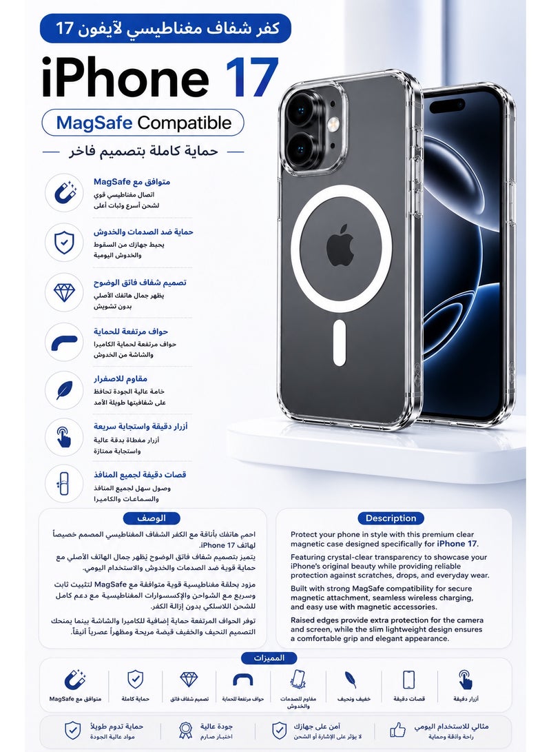 Clear Magnetic Case for iPhone 17 – MagSafe Compatible – Premium Transparent Protection - Image 2
