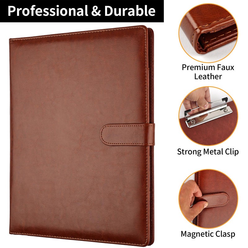 MOWPOG Professional Padfolio with Clipboard, Faux Leather Portfolio Folder Binder, Legal Pad Holder for A4 Letter Size Notepad, Resume, Writing Pad, Ideal Organizer for Business Office Conference (Brown) - Image 4