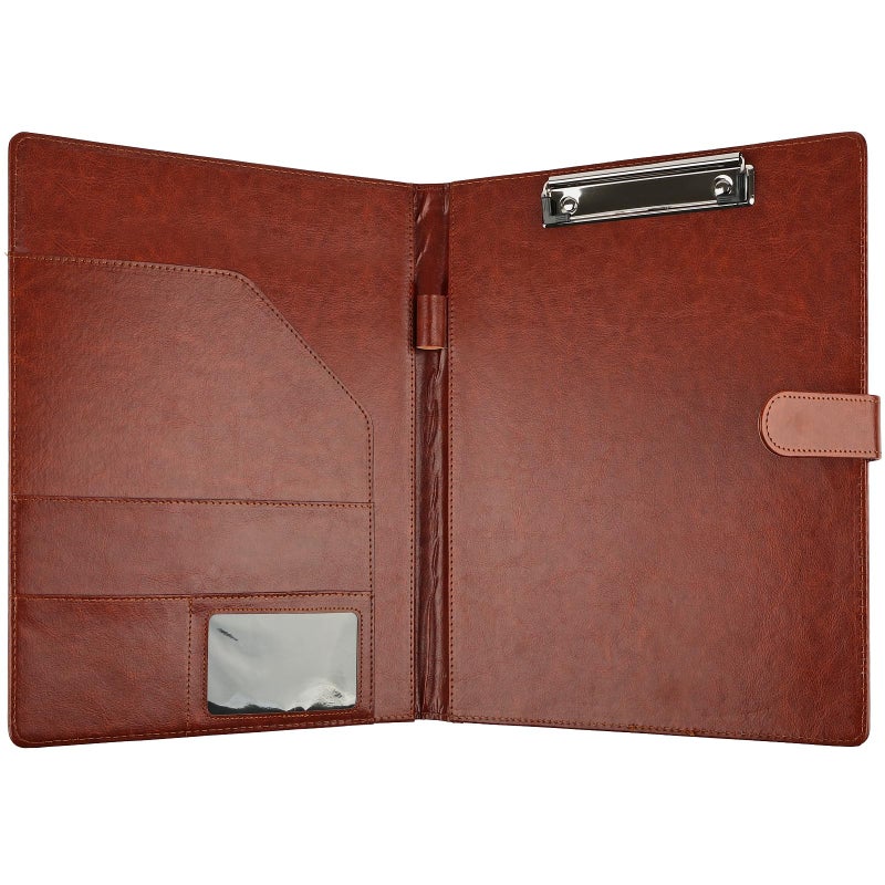 MOWPOG Professional Padfolio with Clipboard, Faux Leather Portfolio Folder Binder, Legal Pad Holder for A4 Letter Size Notepad, Resume, Writing Pad, Ideal Organizer for Business Office Conference (Brown) - Image 5