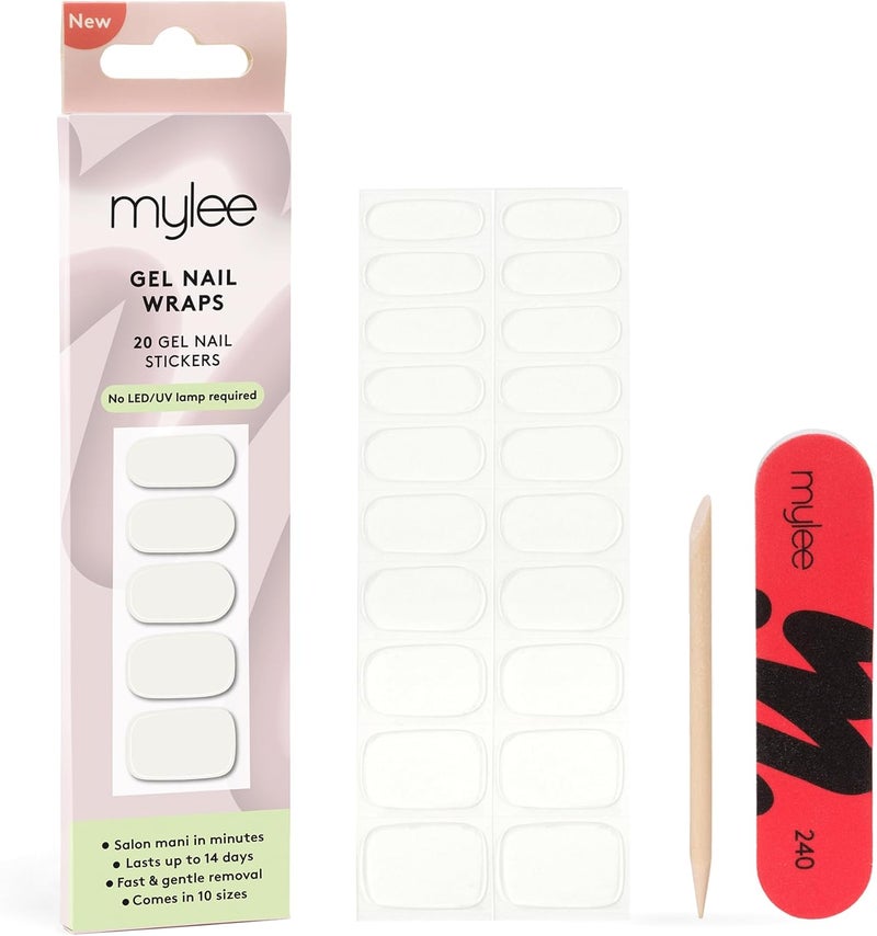 Mylee Gel Nail Wraps Clear As Day 10 PreCured Gel Stickers for Instant Mani No Lamp Needed ChipResistant Glossy Finish Lasts Up to 14 Days Easy to Apply Vegan CrueltyFree
