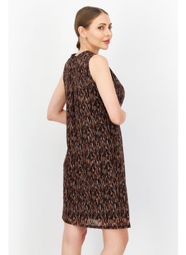 Zero Women Allover Printed Midi Dress, Brown Combo  - Image 3