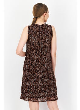 Zero Women Allover Printed Midi Dress, Brown Combo  - Image 4