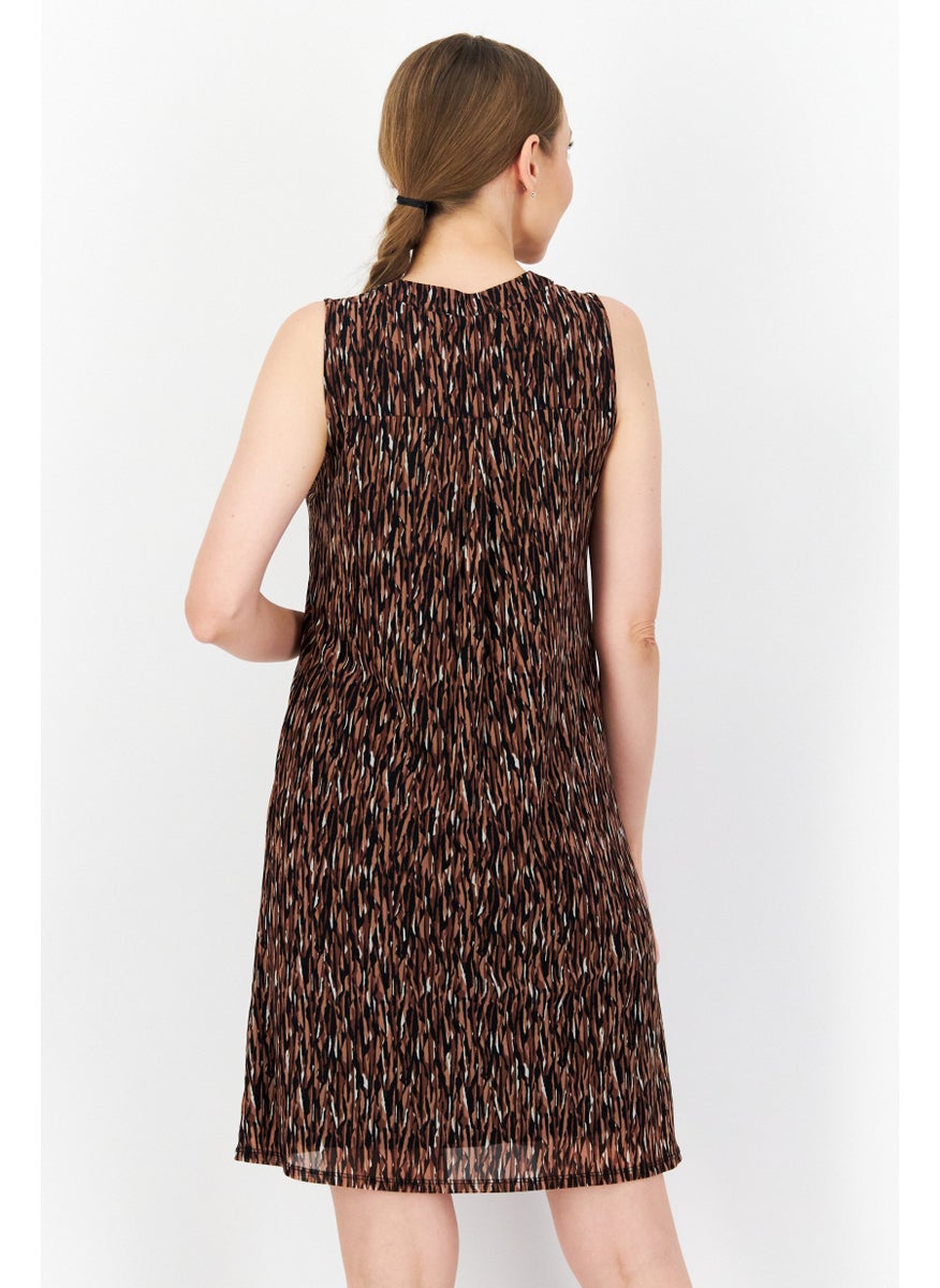 Zero Women Allover Printed Midi Dress, Brown Combo  - Image 4