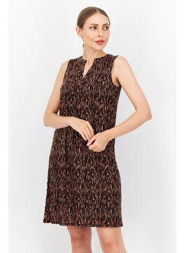 Zero Women Allover Printed Midi Dress, Brown Combo  - Image 1
