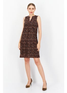 Zero Women Allover Printed Midi Dress, Brown Combo  - Image 2
