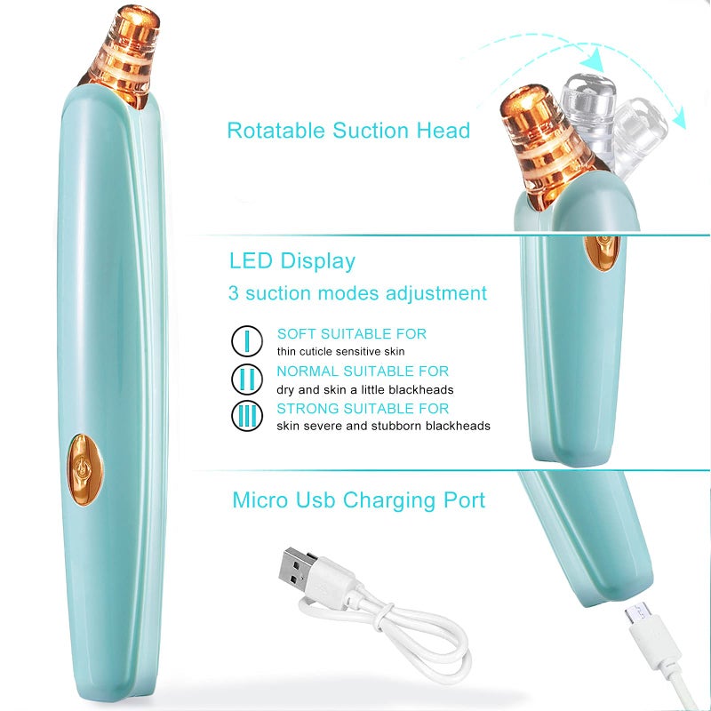 DIYthinker Blackhead Remover Pore Vacuum Cleaner - Upgraded Facial Pore Cleaner - Electric USB Pore Vacuum with 5 Probes - Upgraded Blackhead Suction Tool - Blackhead Remover Kit - Image 3