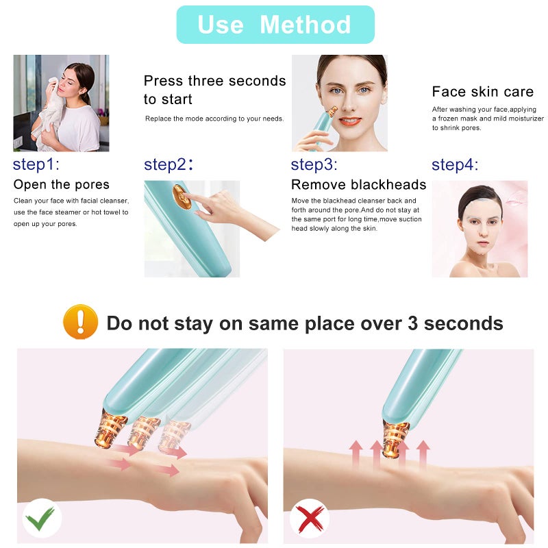 DIYthinker Blackhead Remover Pore Vacuum Cleaner - Upgraded Facial Pore Cleaner - Electric USB Pore Vacuum with 5 Probes - Upgraded Blackhead Suction Tool - Blackhead Remover Kit - Image 5