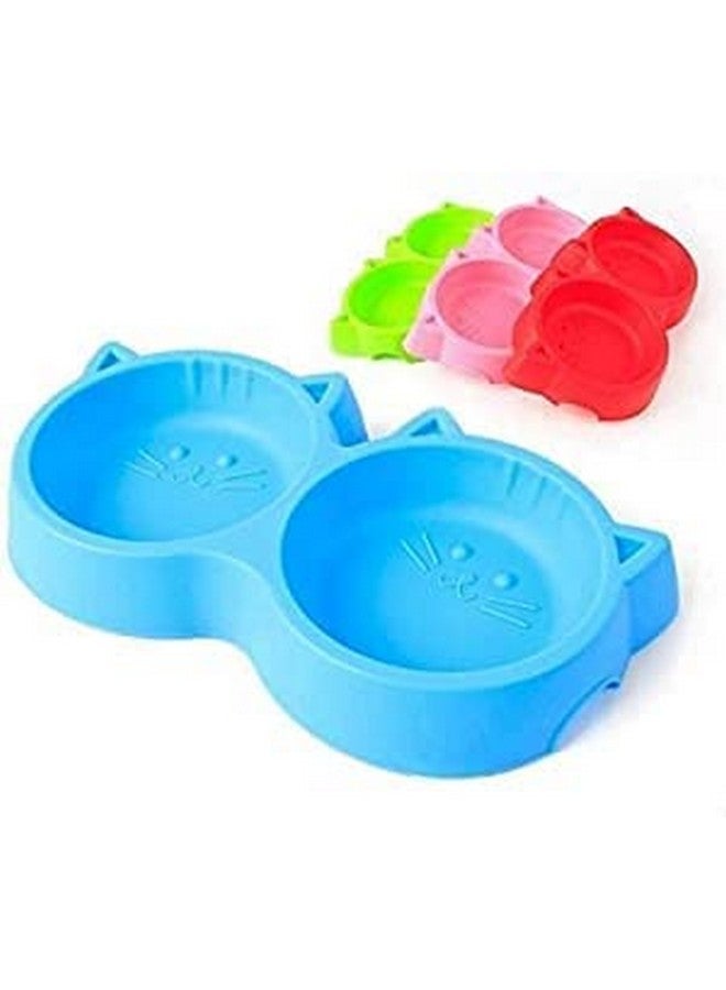 وعاء مزدوج بلاستيكي 2 في 1 لتغذية الحيوانات الأليفة - وعاء مضاد للانزلاق وغير سام، وعاء طعام وماء للكلاب والقطط (متعدد الألوان) - عبوة من قطعة واحدة - Image 1