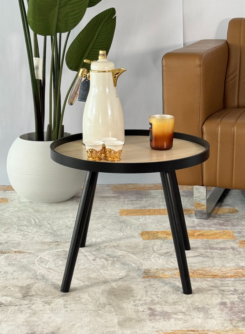 Living Modern beige wooden table, with black iron legs, 41X50 cm. - Image 1