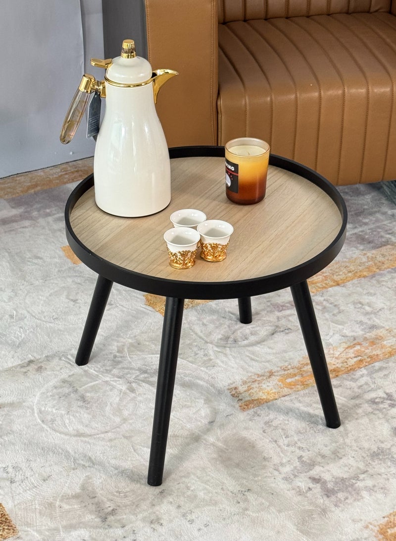 Living Modern beige wooden table, with black iron legs, 41X50 cm. - Image 4