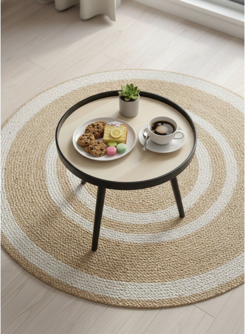 Living Modern beige wooden table, with black iron legs, 41X50 cm. - Image 2