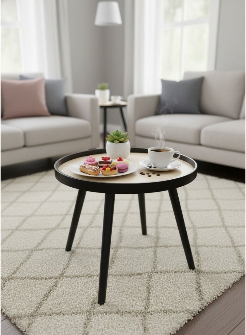 Living Modern Round Wooden Side Table with Black Edges & Legs | Minimalist Coffee & Display Accent Table - Image 4