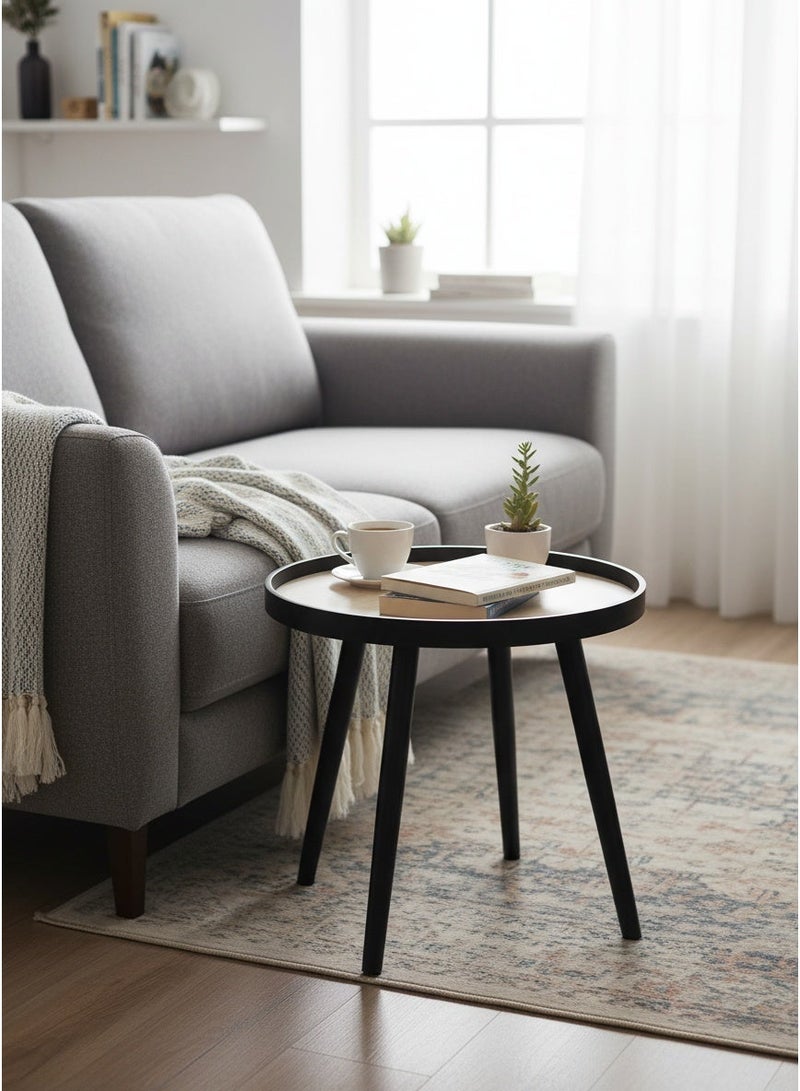 Living Modern Round Wooden Side Table with Black Edges & Legs | Minimalist Coffee & Display Accent Table - Image 2