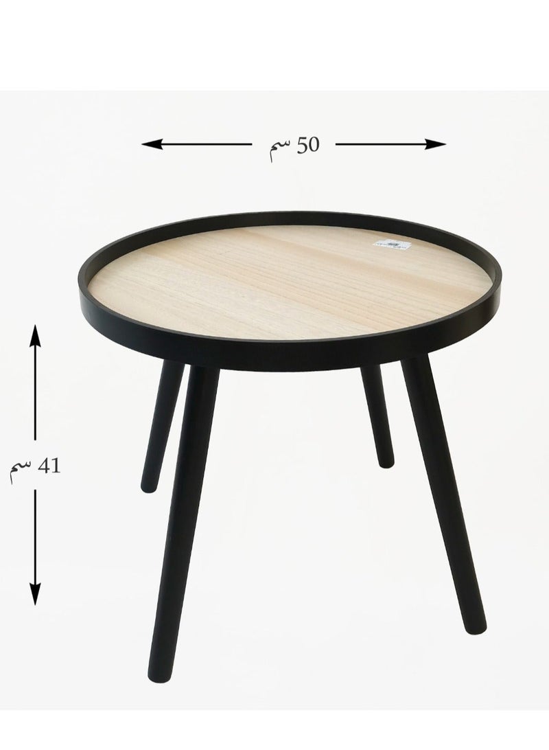 Living Modern Round Wooden Side Table with Black Edges & Legs | Minimalist Coffee & Display Accent Table - Image 5