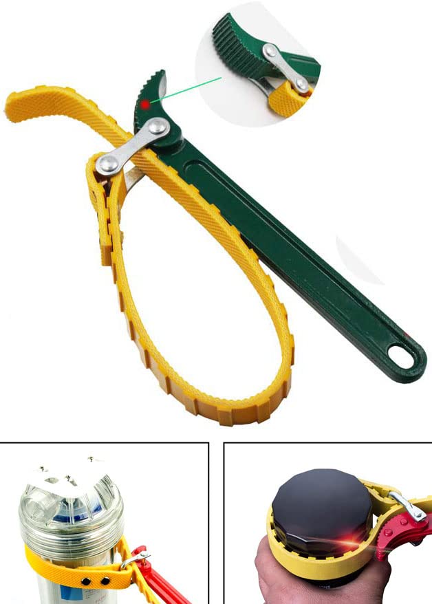 Digital Craft 4 Item Combo 9Inch Box End Belt Type Oil Filter Wrench Auto Tool Engine Box Spanner Fuel Filter Yellow Green WithBelt Wrench Hand Brush 4in1 Screw Driver 2mtr Steel Tape - Image 2