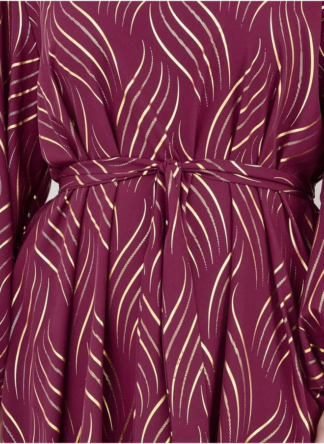 Styli Foil Print Lace Trim Jalabiya