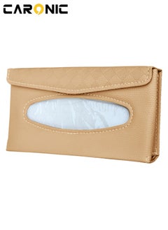 CARONIC Car Sun Visor Tissue Box PU Leather Napkin Paper Cover Case Beige  - Image 1
