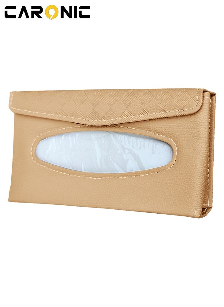 CARONIC Car Sun Visor Tissue Box PU Leather Napkin Paper Cover Case Beige  - Image 1