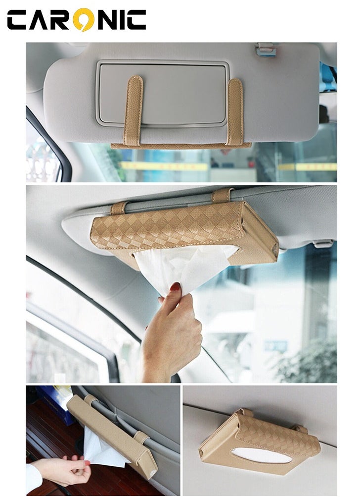 CARONIC Car Sun Visor Tissue Box PU Leather Napkin Paper Cover Case Beige  - Image 2