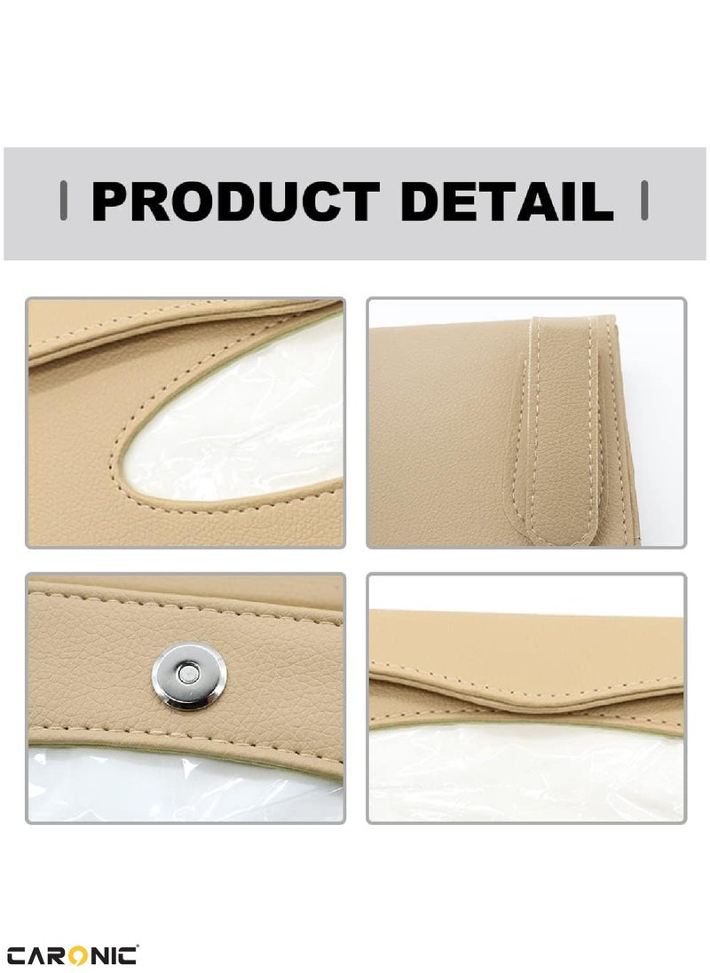CARONIC Car Sun Visor Tissue Box PU Leather Napkin Paper Cover Case Beige  - Image 5