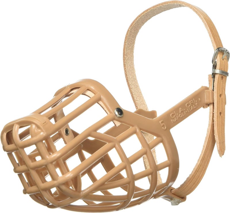 OmniPet Leather Brothers Italian Basket Dog Muzzle, Tan, Size 5 - Image 1