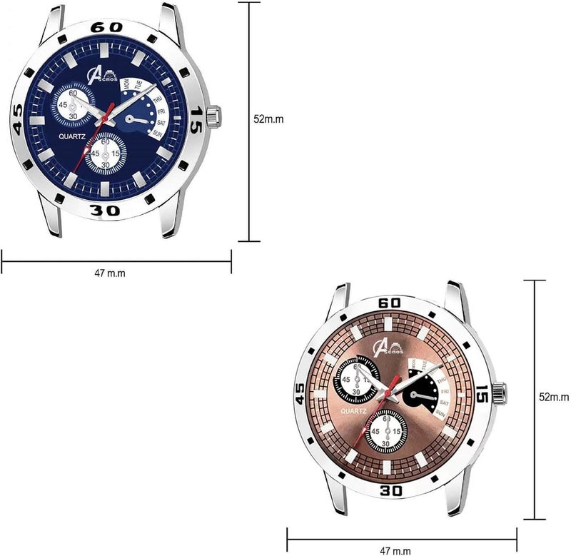 Acnos® Premium Stainless Steel Analog Watch for Men Combo Pack of 2 Arrival Blue Brown - Image 4