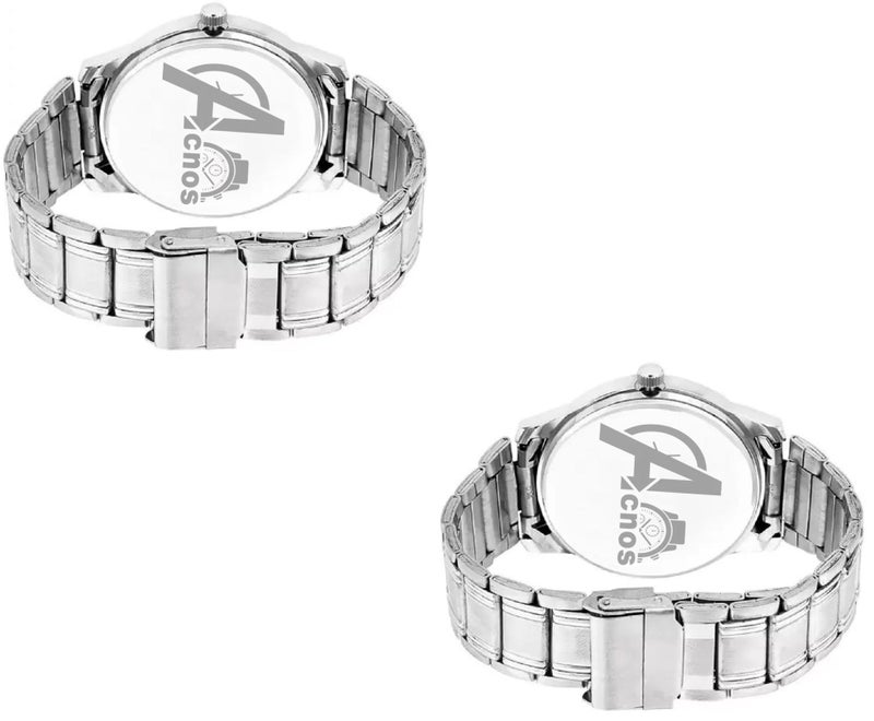 Acnos® Premium Stainless Steel Analog Watch for Men Combo Pack of 2 Arrival Blue Brown - Image 3