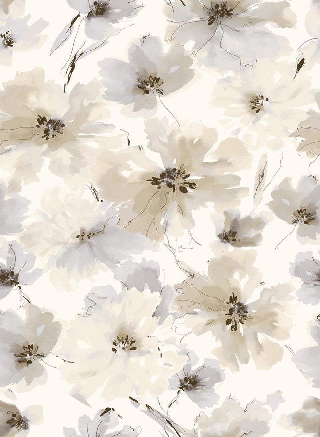 JiffDiff Floral Peel and Stick Wallpaper, Beige Yellow Watercolor Flower Contact Paper Peel and Stick for Bedroom Bathroom, Vintage Removable Waterproof Self Adhesive Wall Paper 240 x 17.3in, 28.84ft - Image 1