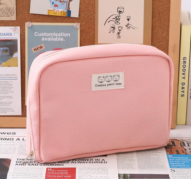 Fcteap Pencil Case Pouch Box Cute Kawaii Large Capacity Aesthetic Zipper Pen Holder Organizer Bag for Office Workspace Supplies Desk Accessories Travel (Light Pink) - Image 2