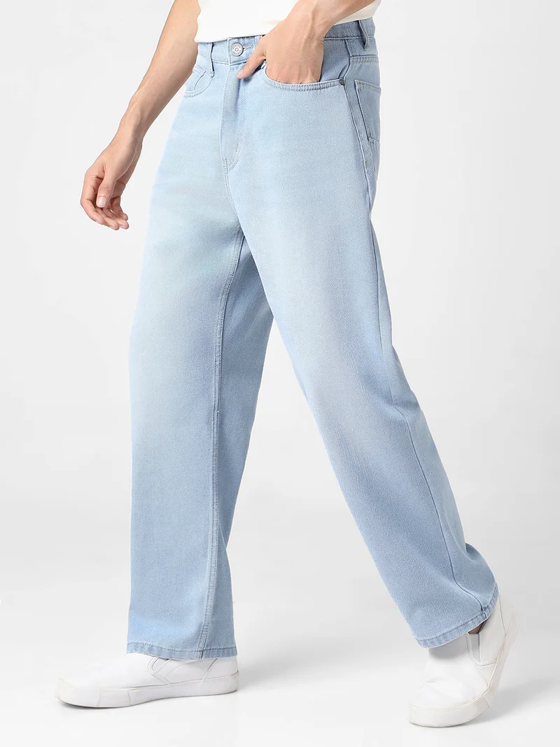 Urbano Fashion  Urbano Fashion Men's Ice Blue Loose Baggy Fit Washed Jeans Non-Stretchable for Men | Best Price UAE