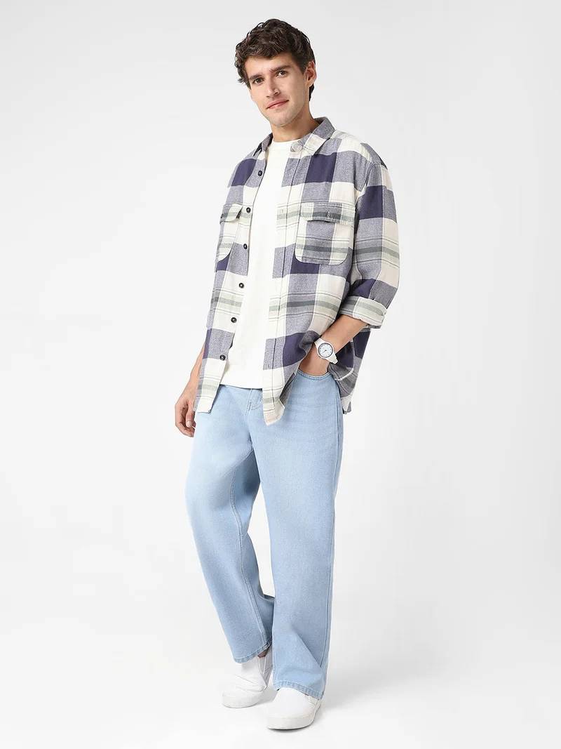 Urbano Fashion  Urbano Fashion Men's Ice Blue Loose Baggy Fit Washed Jeans Non-Stretchable for Men | Best Price UAE