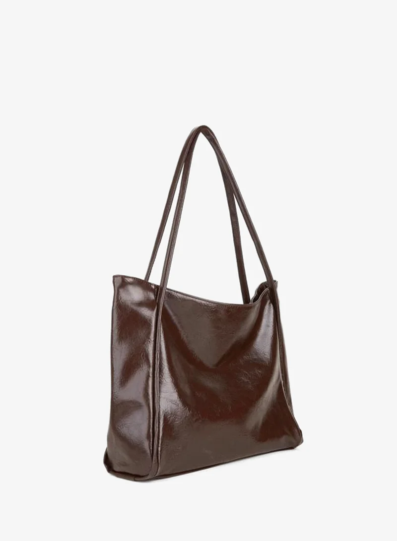 Women's Begonia Dark Coffee Crinkled Synthetic Leather Large Size Zipper Closure Hand, Arm and Shoulder Bag.