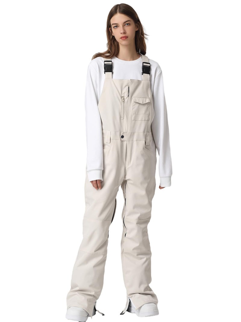 SEARIPE Winter Snow Bibs Overalls,Waterproof Snowboard Overalls Pant Adjustable Outdoor Ripstop Snowboard Pant for Women(White,S) - Image 1