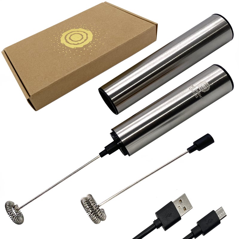 THE BRIGHT CIRCLES Bright Milk Frother Handheld Rechargeable  Electric Coffee Stirrer  Matcha Mixer  Drink Mixer For Milk Cappuccino Lattes Frappe Milkshakes Eggs Smoothie  Stainless Steel Milk Foamer 