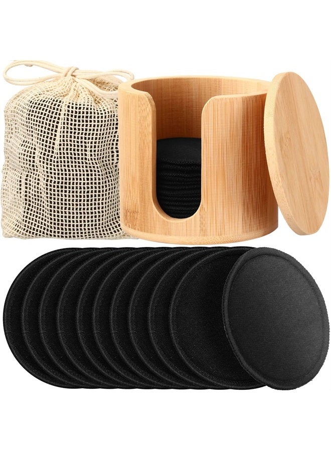 Foaincore 40 Pieces Reusable Makeup Remover Pads Natural Washable Bamboo Cotton Rounds for Most Skin Types Washable Make up Pad for Toner with Bamboo Holder and Laundry Bag (Black) - Image 1