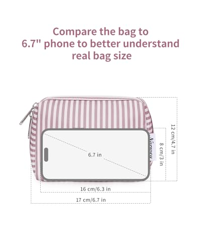 Narwey Small Striped Makeup Bag for Purse Mini Cosmetic Bag Travel Makeup Pouch Zipper Pouch Cute Make up Bags with Compartments for Women Girls (Dusty Rose Stripe, Small) - Image 4