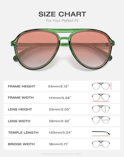 Fozono Retro Aviator Sunglasses Women Men Classic Trendy Vintage Double Bridge Aviators Sun Glasses UV Protection Clear Green Frame/Gradient Pink Lens - Image 5