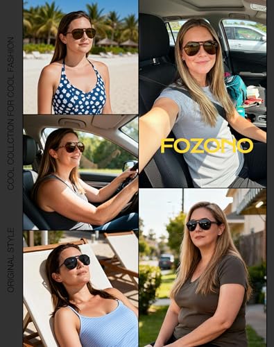 Fozono Retro Aviator Sunglasses Women Men Classic Trendy Vintage Double Bridge Aviators Sun Glasses UV Protection Clear Green Frame/Gradient Pink Lens - Image 2