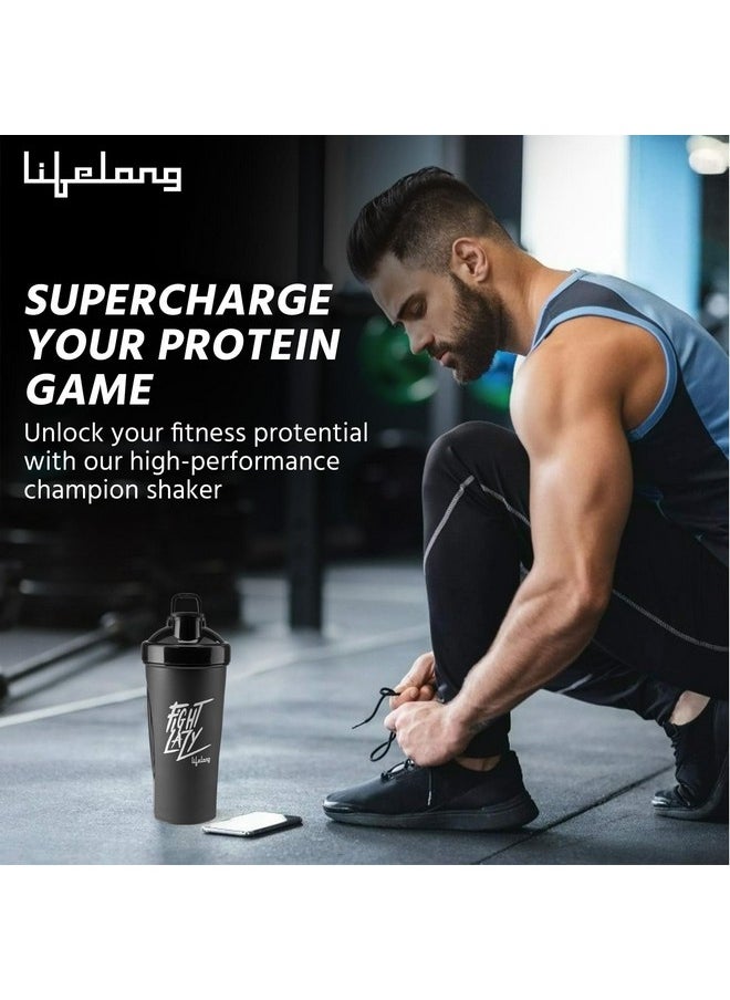 Lifelong Protein Shaker|100% Leakproof Stylish Protein Shaker Bottle|Sipper Bottle|Gym Bottle For Protein- 700Ml (Llshb04, Black) |Plastic  - Image 3