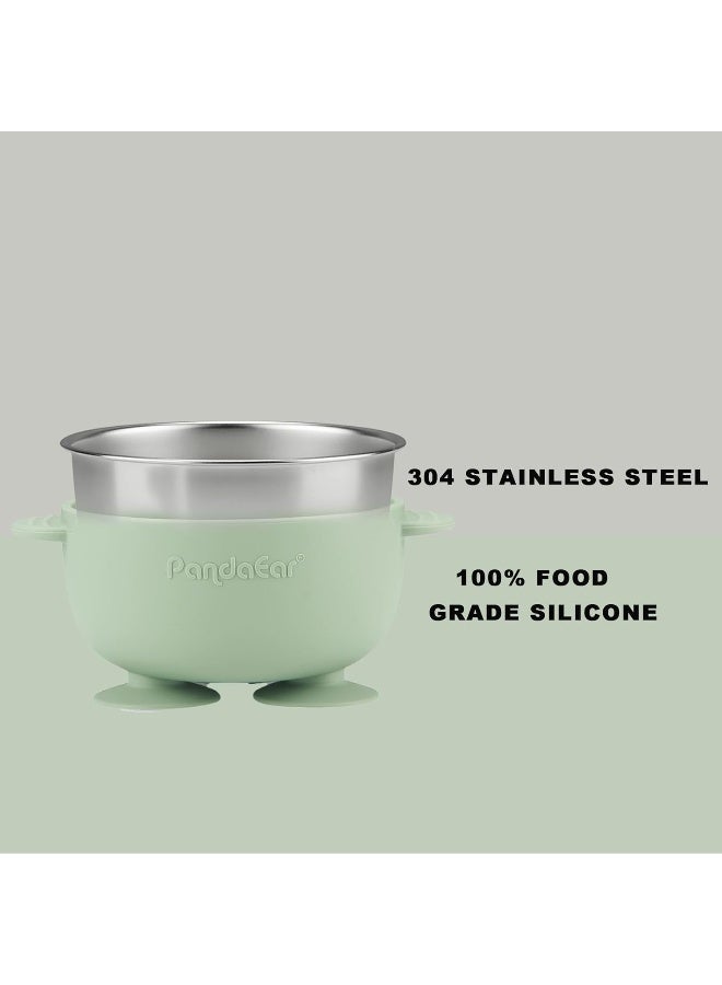 PandaEar طقم باندا إير من 2 وعاء سحب من الفولاذ المقاوم للصدأ للأطفال و4 قطع من أدوات الطعام السيليكون للأطفال - Image 4