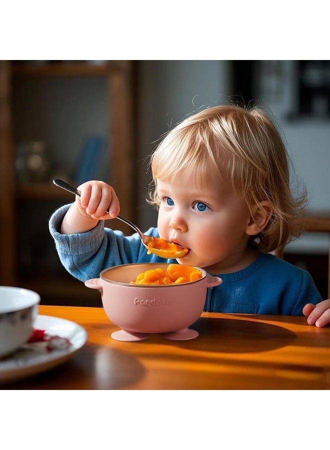 PandaEar طقم باندا إير من 2 وعاء سحب من الفولاذ المقاوم للصدأ للأطفال و4 قطع من أدوات الطعام السيليكون للأطفال - Image 2