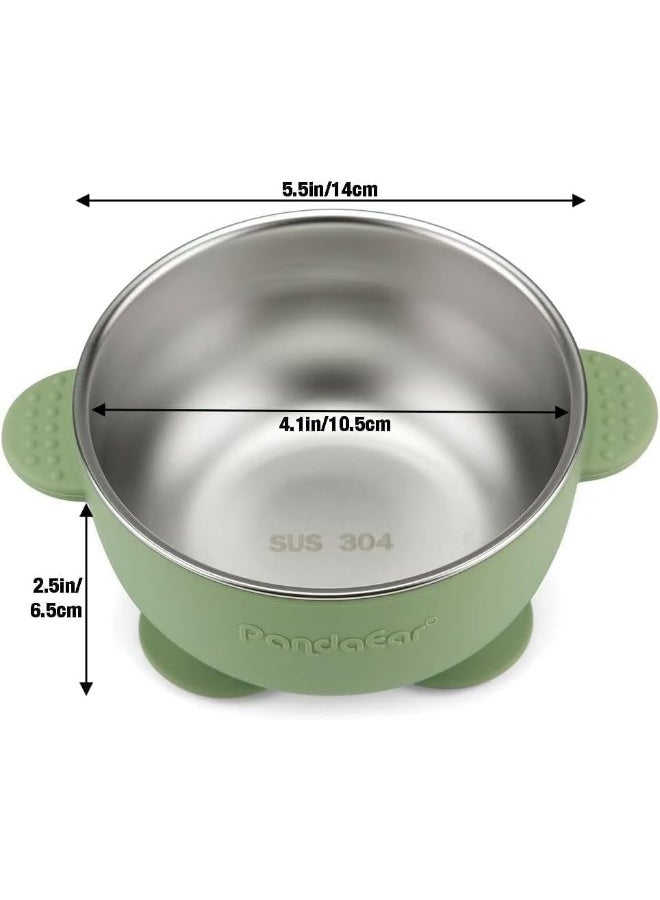PandaEar طقم باندا إير من 2 وعاء سحب من الفولاذ المقاوم للصدأ للأطفال و4 قطع من أدوات الطعام السيليكون للأطفال - Image 5