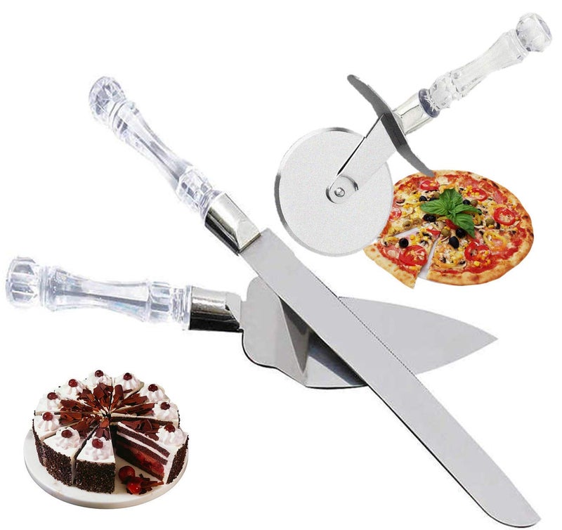 Diazola Diazola Stainless Steel Cake Knife and Server Set with Acrylic Handle Slicer Cutter Pizza Shovel Knife Pie Server Hand Tool with Cutting Knife Decorating Tools Set 3 Piece  - Image 2