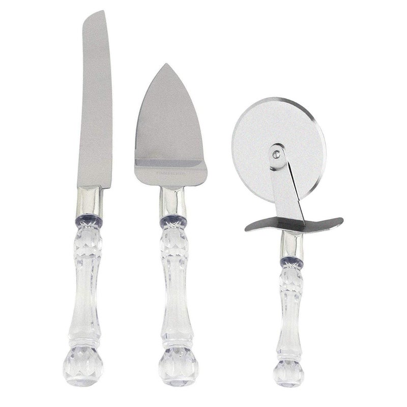 Diazola Diazola Stainless Steel Cake Knife and Server Set with Acrylic Handle Slicer Cutter Pizza Shovel Knife Pie Server Hand Tool with Cutting Knife Decorating Tools Set 3 Piece  - Image 1