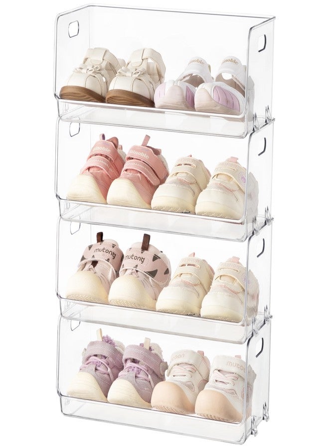 HBlife Clear Acrylic Kids Shoe Rack Baby Toddler Shoe Storage Organizer for Closet Floor Entryway Bedroom, 4 Tier Stackable Small Shoe Rack Shelf Display Stand - Image 1